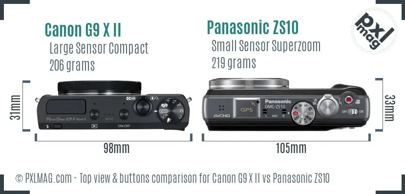 Canon G9 X II vs Panasonic ZS10 top view buttons comparison