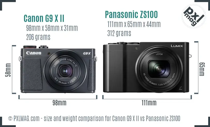 Canon G9 X II vs Panasonic ZS100 size comparison