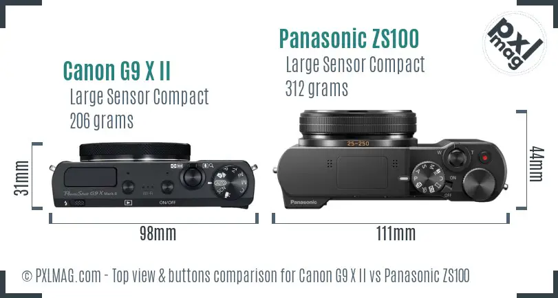 Canon G9 X II vs Panasonic ZS100 top view buttons comparison