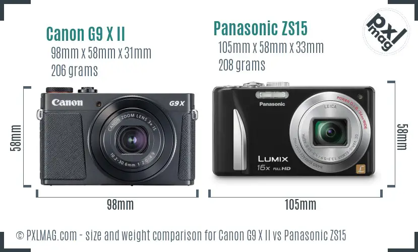 Canon G9 X II vs Panasonic ZS15 size comparison Canon G9 X II vs Panasonic ZS15 size comparison
