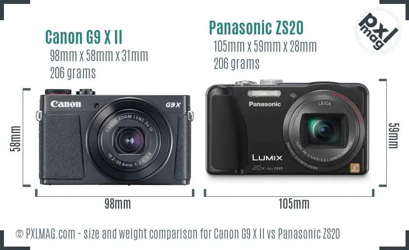 Canon G9 X II vs Panasonic ZS20 size comparison