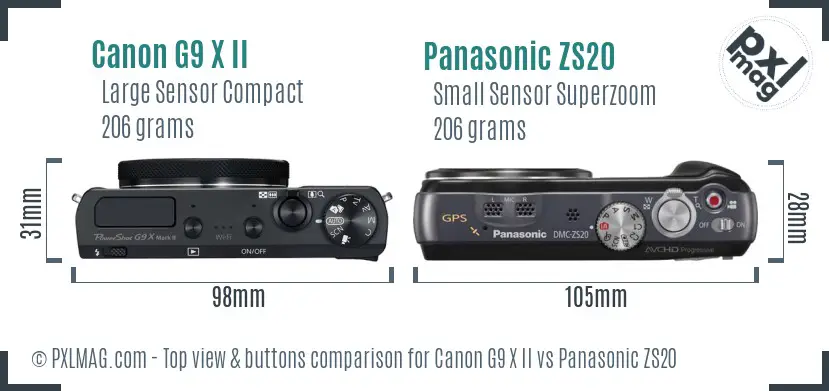 Canon G9 X II vs Panasonic ZS20 top view buttons comparison
