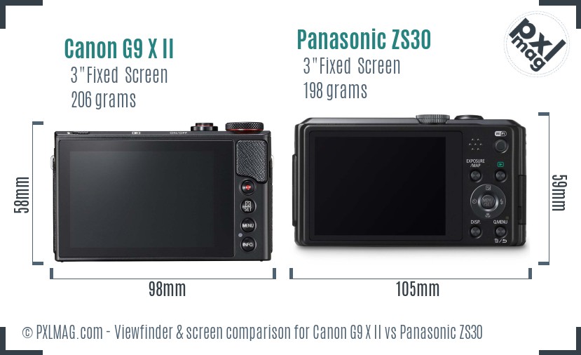 Canon G9 X II vs Panasonic ZS30 Screen and Viewfinder comparison