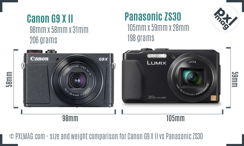 Canon G9 X II vs Panasonic ZS30 size comparison