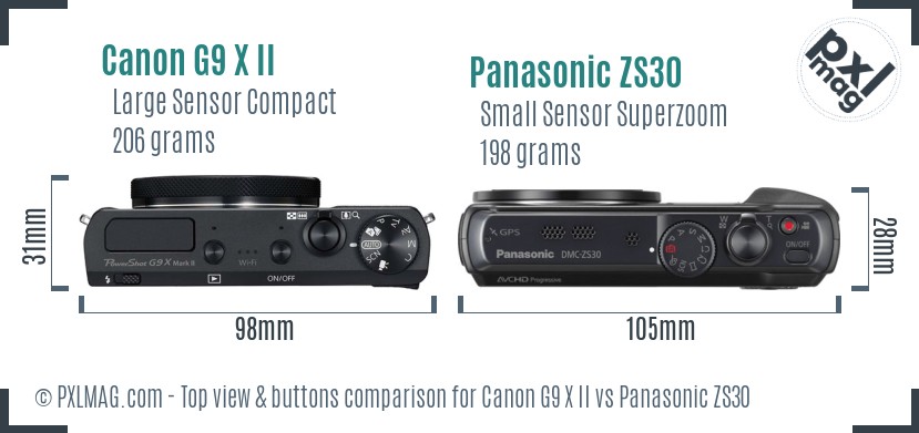 Canon G9 X II vs Panasonic ZS30 top view buttons comparison