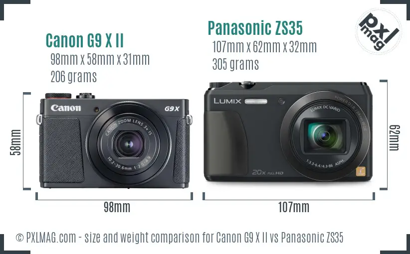 Canon G9 X II vs Panasonic ZS35 size comparison