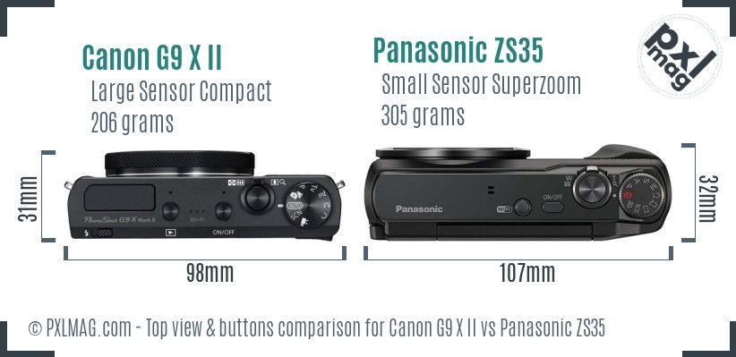 Canon G9 X II vs Panasonic ZS35 top view buttons comparison