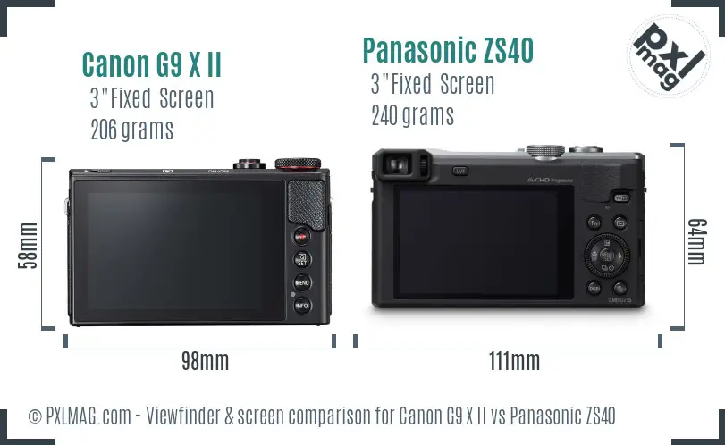 Canon G9 X II vs Panasonic ZS40 Screen and Viewfinder comparison