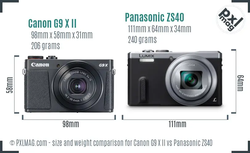 Canon G9 X II vs Panasonic ZS40 size comparison