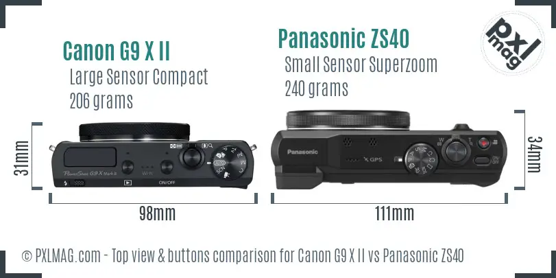 Canon G9 X II vs Panasonic ZS40 top view buttons comparison