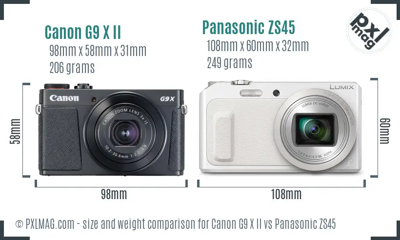 Canon G9 X II vs Panasonic ZS45 size comparison Canon G9 X II vs Panasonic ZS45 size comparison