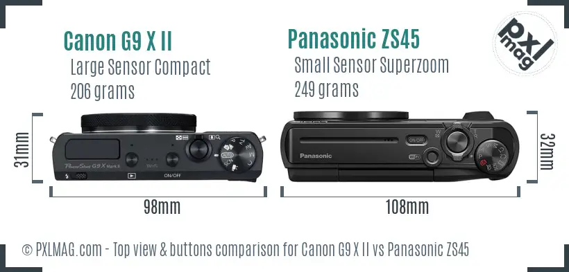 Canon G9 X II vs Panasonic ZS45 top view buttons comparison Canon G9 X II vs Panasonic ZS45 top view buttons comparison
