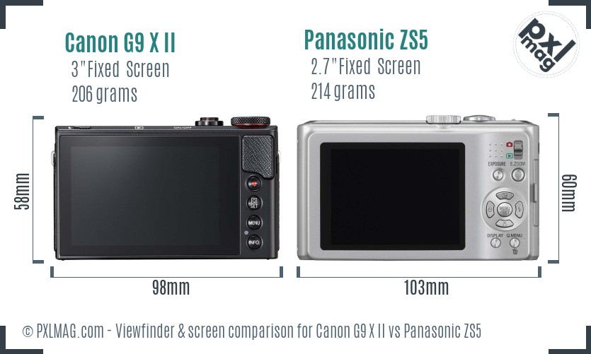 Canon G9 X II vs Panasonic ZS5 Screen and Viewfinder comparison
