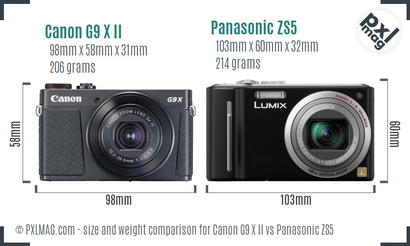 Canon G9 X II vs Panasonic ZS5 size comparison Canon G9 X II vs Panasonic ZS5 size comparison