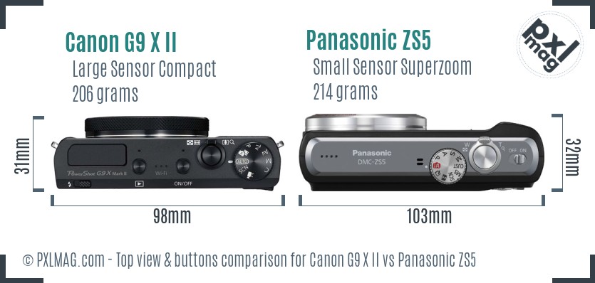 Canon G9 X II vs Panasonic ZS5 top view buttons comparison