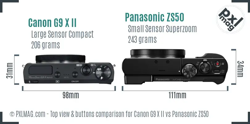 Canon G9 X II vs Panasonic ZS50 top view buttons comparison