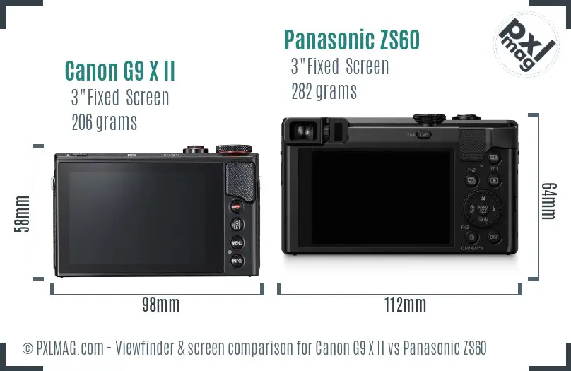 Canon G9 X II vs Panasonic ZS60 Screen and Viewfinder comparison Canon G9 X II vs Panasonic ZS60 Screen and Viewfinder comparison