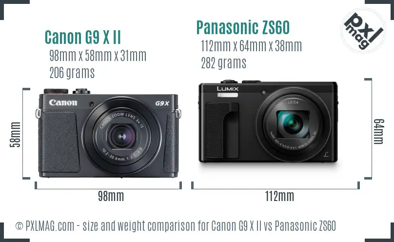 Canon G9 X II vs Panasonic ZS60 size comparison Canon G9 X II vs Panasonic ZS60 size comparison