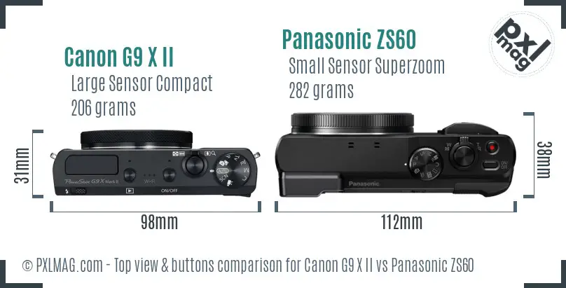 Canon G9 X II vs Panasonic ZS60 top view buttons comparison Canon G9 X II vs Panasonic ZS60 top view buttons comparison