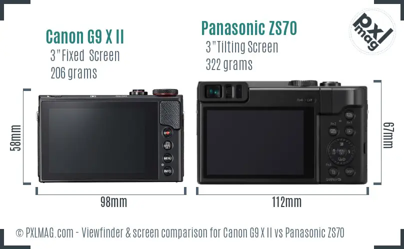 Canon G9 X II vs Panasonic ZS70 Screen and Viewfinder comparison