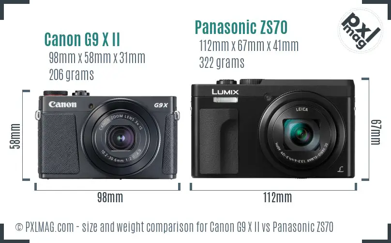 Canon G9 X II vs Panasonic ZS70 size comparison Canon G9 X II vs Panasonic ZS70 size comparison