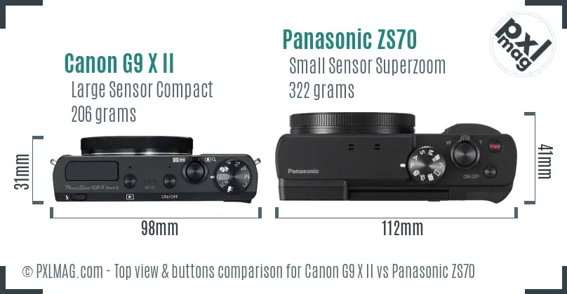 Canon G9 X II vs Panasonic ZS70 top view buttons comparison