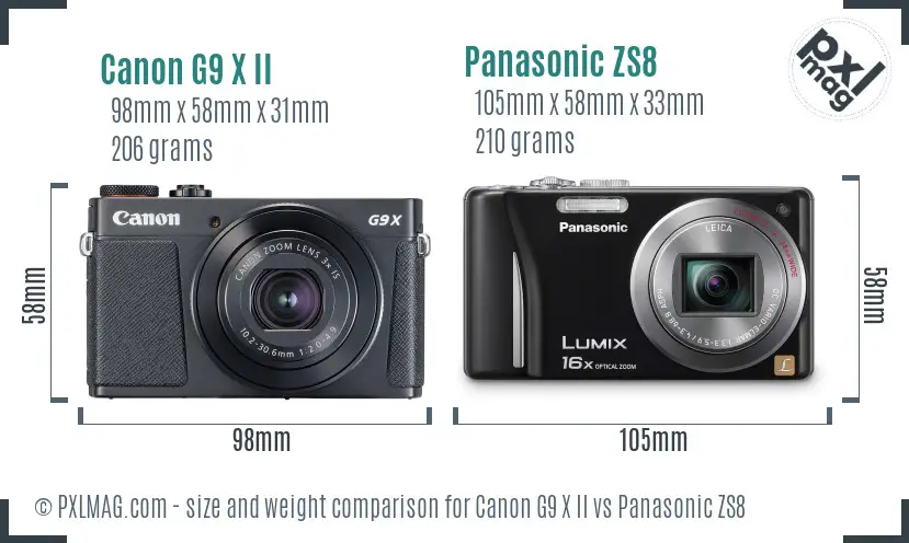 Canon G9 X II vs Panasonic ZS8 size comparison Canon G9 X II vs Panasonic ZS8 size comparison