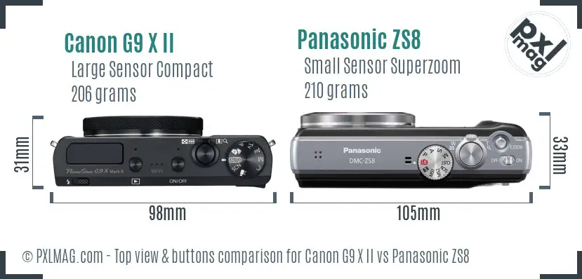 Canon G9 X II vs Panasonic ZS8 top view buttons comparison Canon G9 X II vs Panasonic ZS8 top view buttons comparison