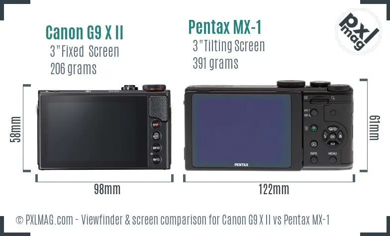Canon G9 X II vs Pentax MX-1 Screen and Viewfinder comparison