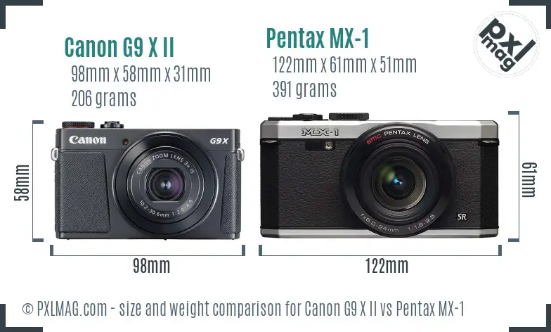 Canon G9 X II vs Pentax MX-1 size comparison