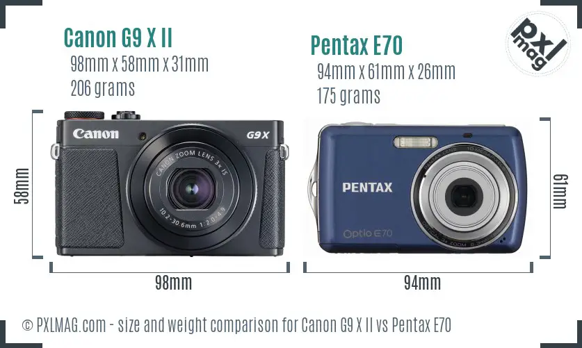 Canon G9 X II vs Pentax E70 size comparison