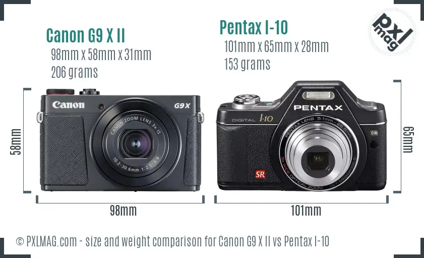 Canon G9 X II vs Pentax I-10 size comparison