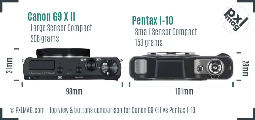 Canon G9 X II vs Pentax I-10 top view buttons comparison