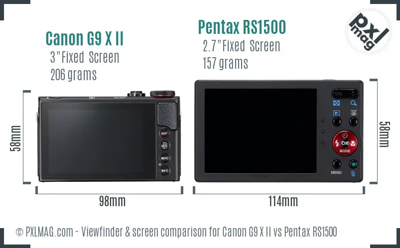 Canon G9 X II vs Pentax RS1500 Screen and Viewfinder comparison
