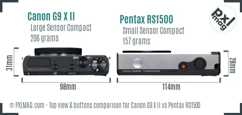 Canon G9 X II vs Pentax RS1500 top view buttons comparison