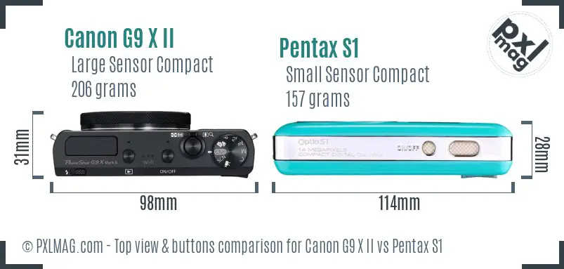 Canon G9 X II vs Pentax S1 top view buttons comparison