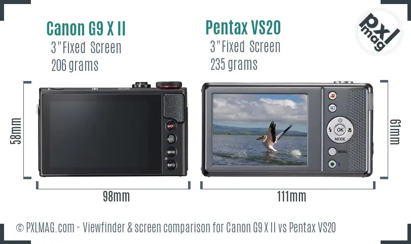 Canon G9 X II vs Pentax VS20 Screen and Viewfinder comparison