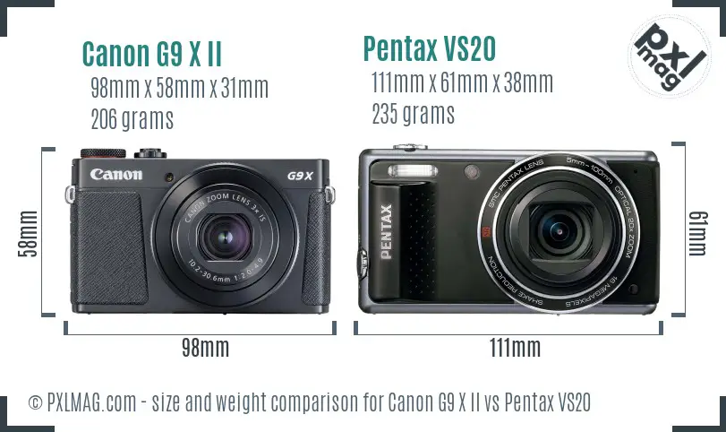 Canon G9 X II vs Pentax VS20 size comparison