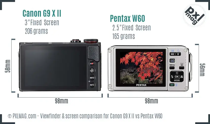 Canon G9 X II vs Pentax W60 Screen and Viewfinder comparison Canon G9 X II vs Pentax W60 Screen and Viewfinder comparison