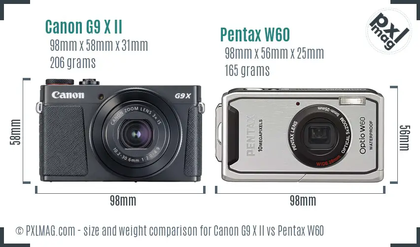 Canon G9 X II vs Pentax W60 size comparison Canon G9 X II vs Pentax W60 size comparison