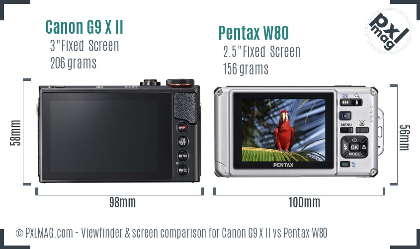 Canon G9 X II vs Pentax W80 Screen and Viewfinder comparison