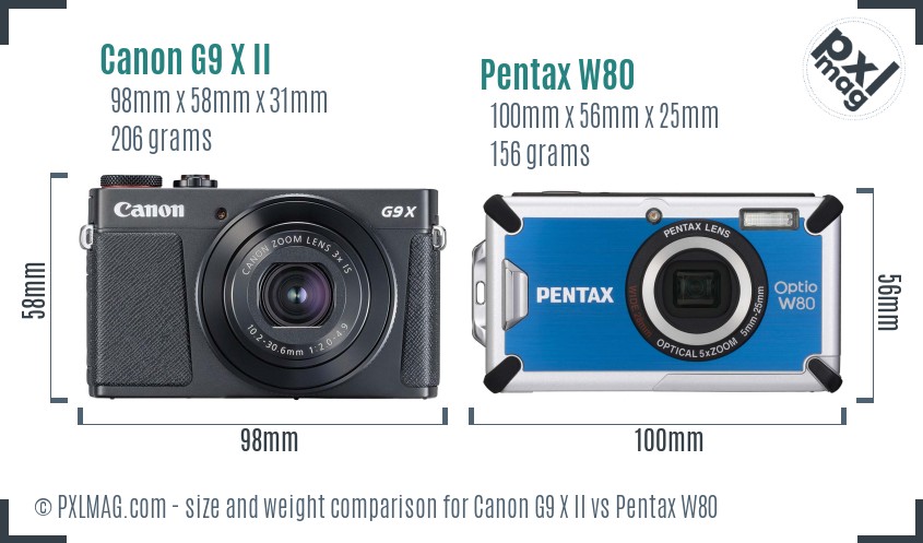 Canon G9 X II vs Pentax W80 size comparison Canon G9 X II vs Pentax W80 size comparison