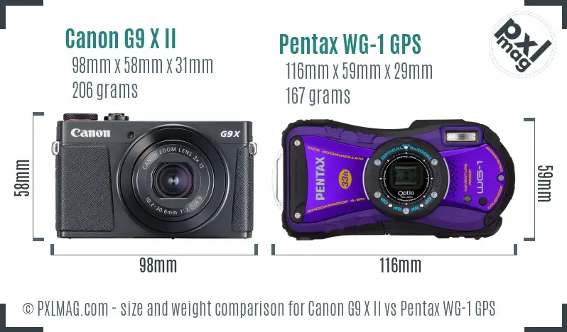 Canon G9 X II vs Pentax WG-1 GPS size comparison