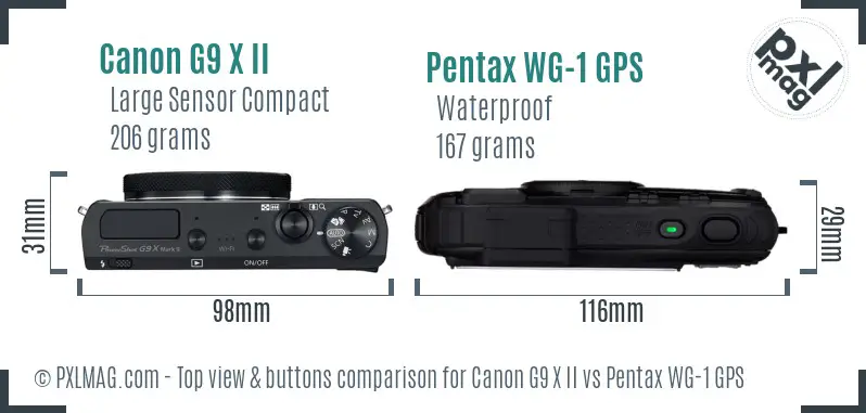 Canon G9 X II vs Pentax WG-1 GPS top view buttons comparison