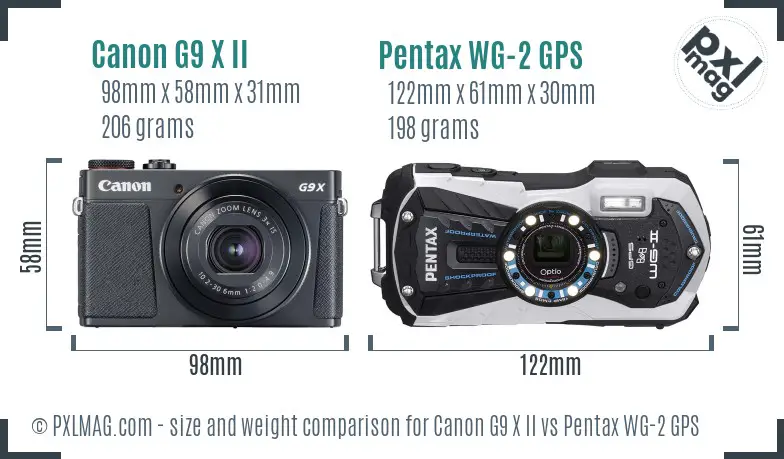 Canon G9 X II vs Pentax WG-2 GPS size comparison