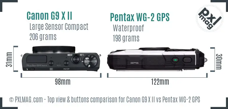 Canon G9 X II vs Pentax WG-2 GPS top view buttons comparison