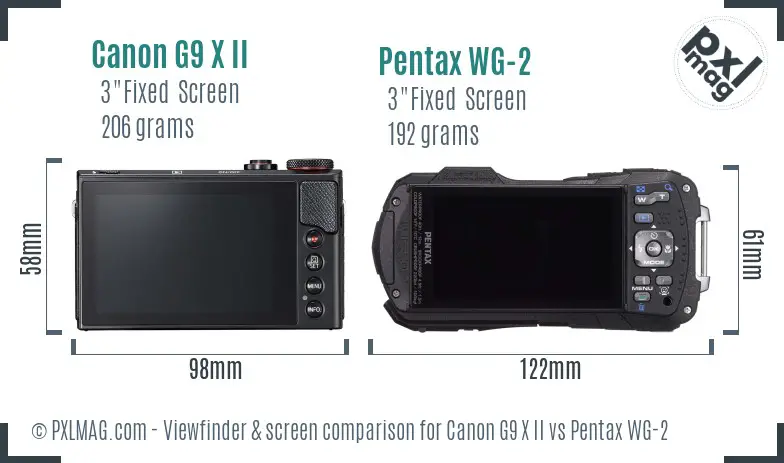Canon G9 X II vs Pentax WG-2 Screen and Viewfinder comparison