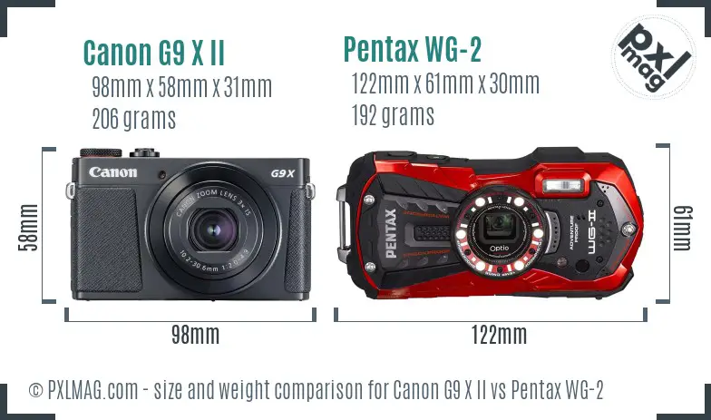 Canon G9 X II vs Pentax WG-2 size comparison
