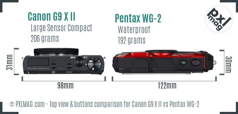 Canon G9 X II vs Pentax WG-2 top view buttons comparison