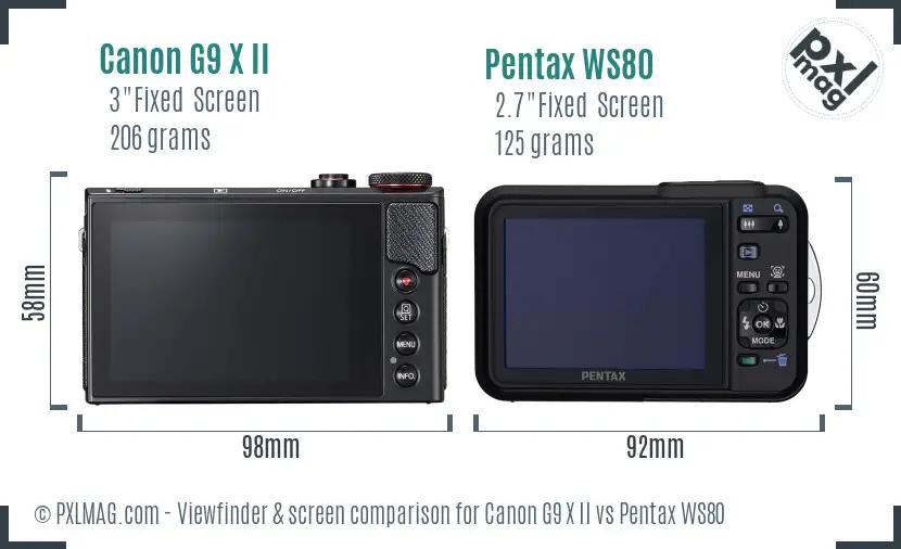 Canon G9 X II vs Pentax WS80 Screen and Viewfinder comparison